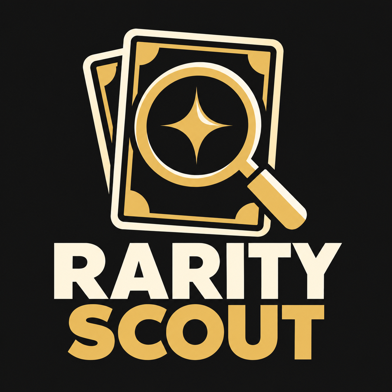 Rarity Scout — gold trading cards and magnifying glass logo